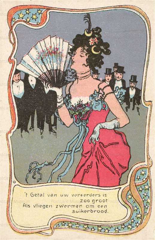 abc190-Lady with Fan & Gentlemen Admirers