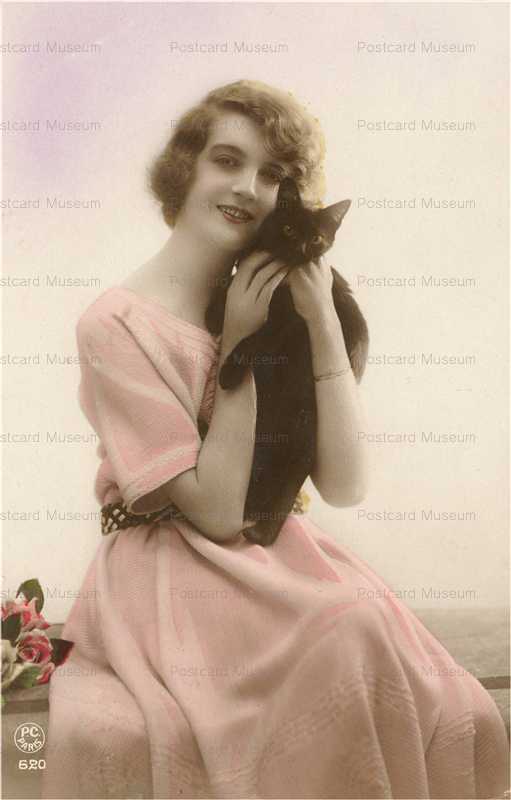 ac006-Black Cat with Flapper Fashion Lady