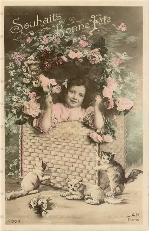 ac016-Child Flower Girl w Cat Fantasy1910