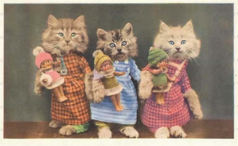 ac030-Dressed 3Cats Holds Babys