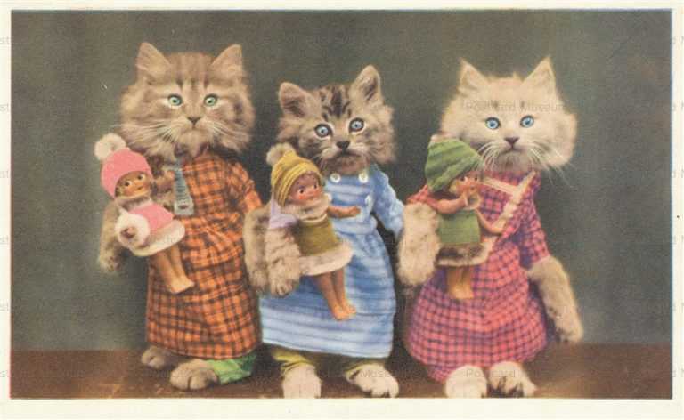 ac030-Dressed 3Cats Holds Babys