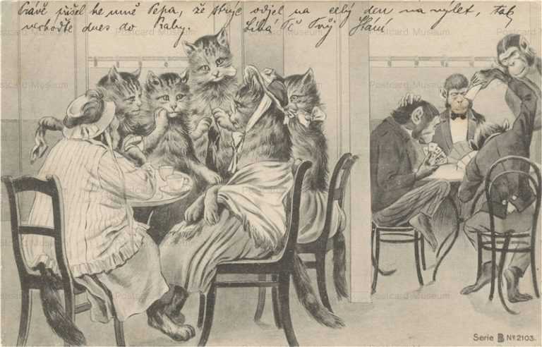 acb085-Cat Ladies & Ape Card Players