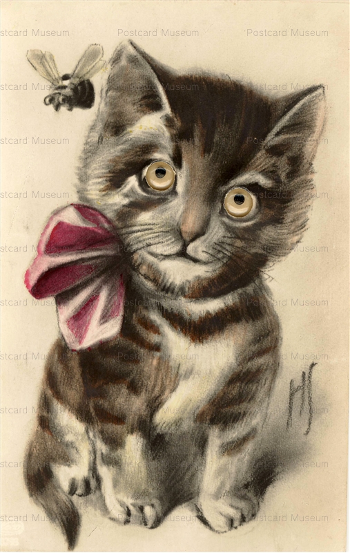 acc023-FUNNY MOVING EYES CAT WITH ROSE BOW PLAYING W. BEE