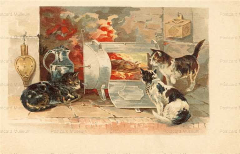 acc039-3Cat Wait for Chicken in Oven 1910s