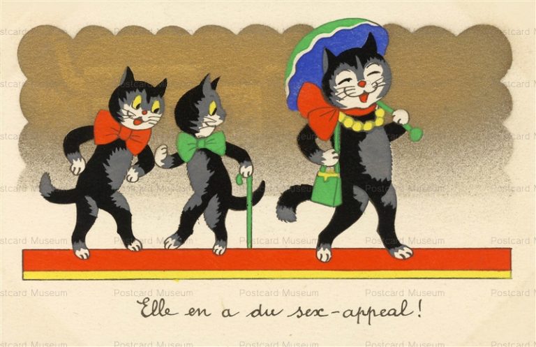 acc042-Dressed BLACK Cat Fantasy 1930s postcard SEX APEAL Elle en a du sex-appeal IDA Paris no.656