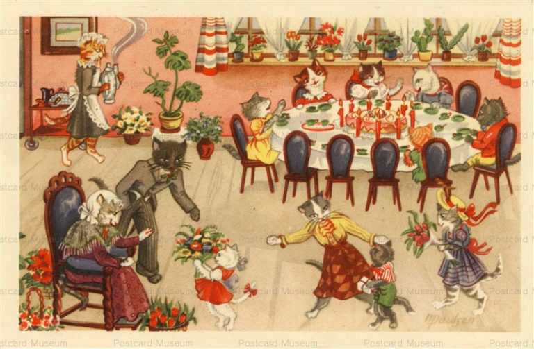 acc059-Dressed up cats celebration of family