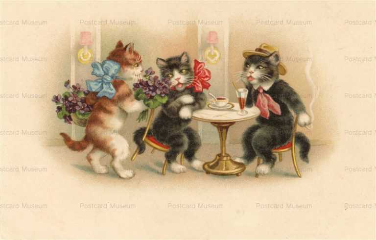 acc085-DRESSED CATS AT A RESTAURANT~VERY CUTE~1936