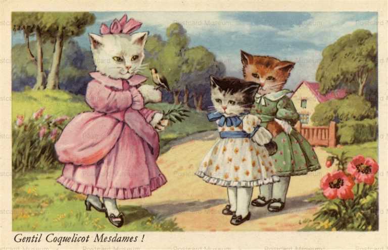 acc087-DRESSED CATS Garden w Family French songs seri