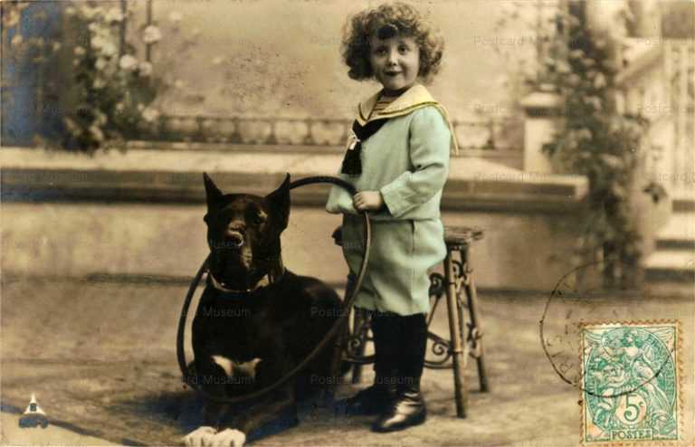 ad009-Great Dane Dog with Circus Boy