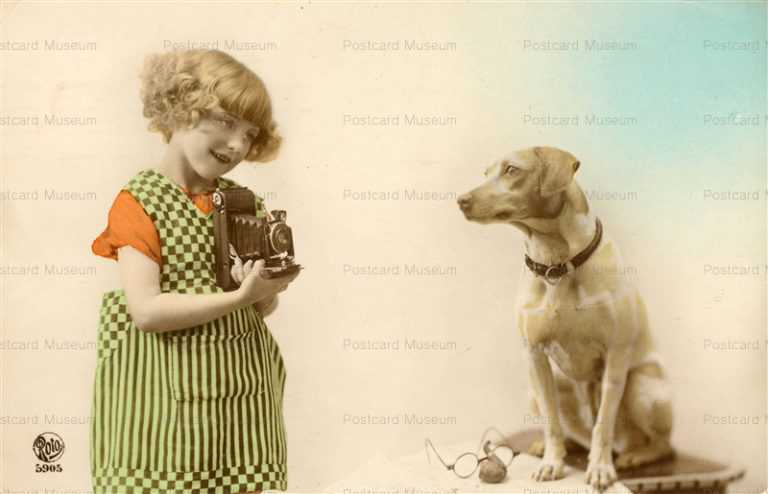 ad012-Little Girl with Fhoto Camera and Dog