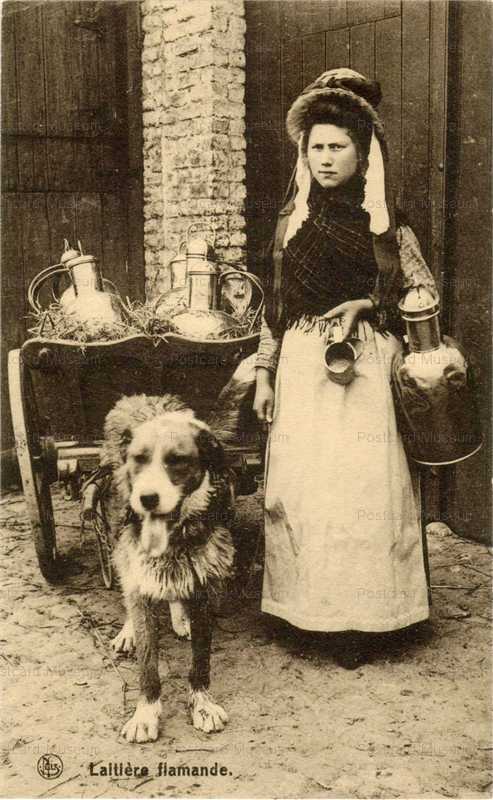 adb003-Belgian Lady and Dog Milk Cart Carting
