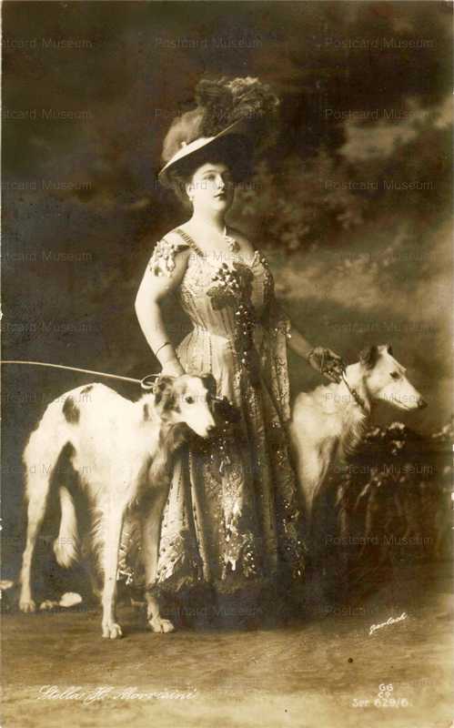 adb018-Edwardian Lady Borzoi Dog Stella H Morvisini