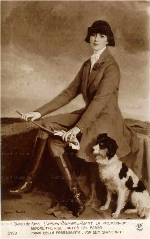 adb032-Boulet Lady Hunting Dress Dog Avant La Promenade Salon A Noyer