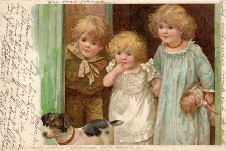 adc014-Stroefer Children Dog Doll Extra Fine Litho RR Theo Stroefer T S N