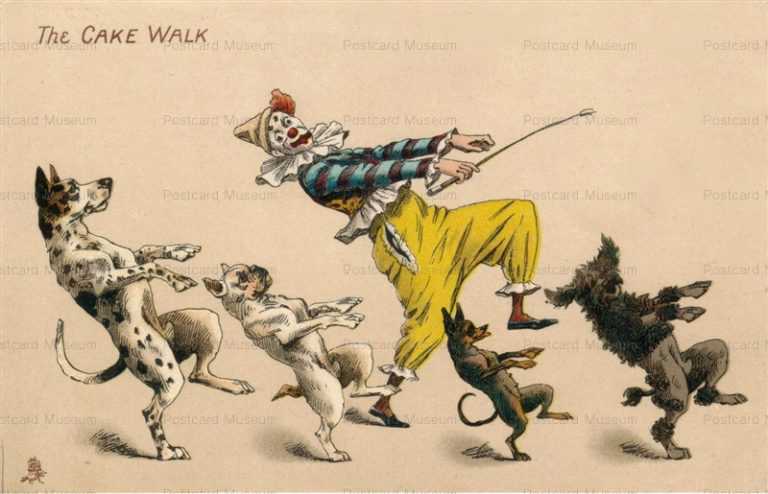 adc029-Cake Walk Black Dance Dog Great Den Poodle Bulldog Raphael Tuck&Sons Humorous Series