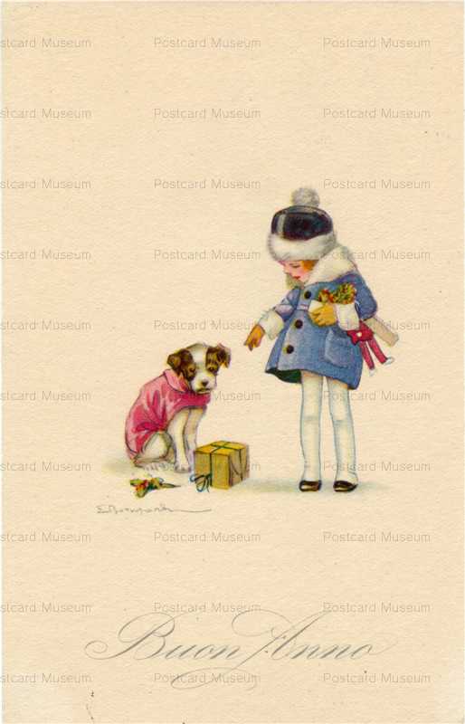 adc055-BompardD Girl with Jack Russell Dog Doll Happy New Year AMA Proprieta Artistica Riservata