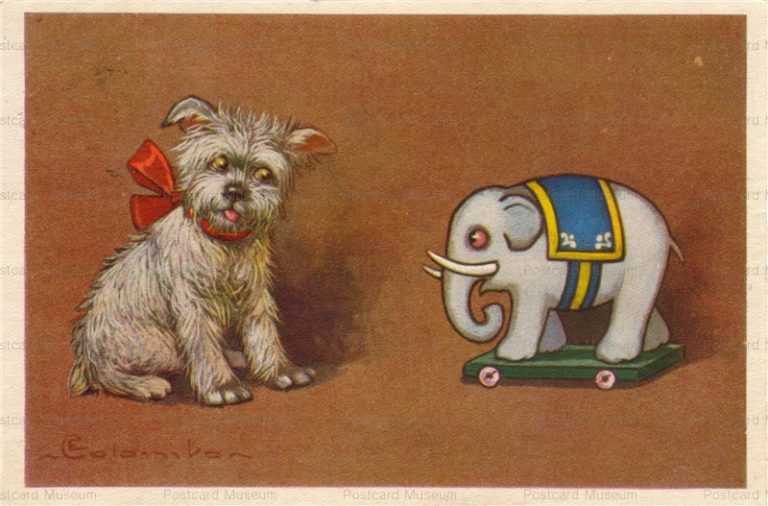 adc056-Colombo Gray Cairn Dog with Toy Elephant Proprieta Artistica Riservata AMA