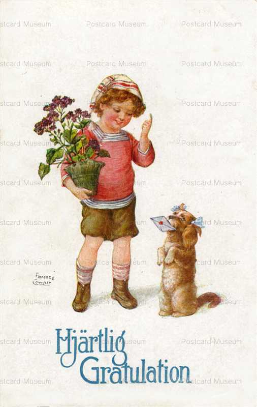 adc061-Puppy Letter and Boy Held Flower