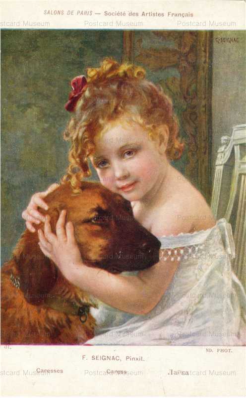 adc069-F Seignac Girl Hold a Dog