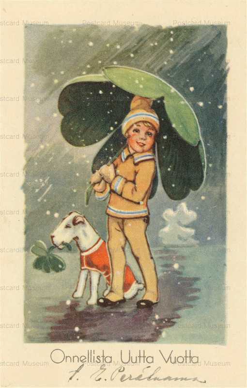 adc092-Clover in Scotch Dog mouth with Big Clover Umbrella Boy