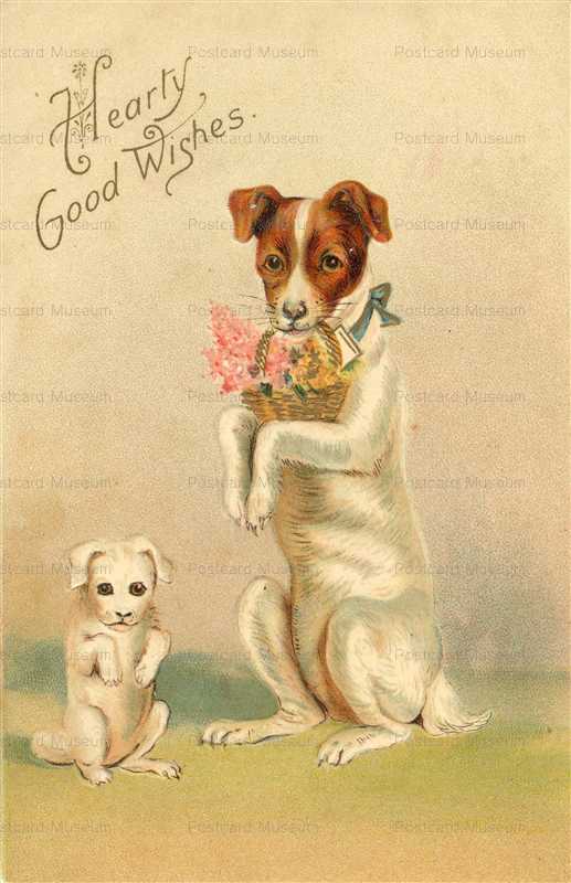 adc130-Cute White Dog Puppy Beg Flowers