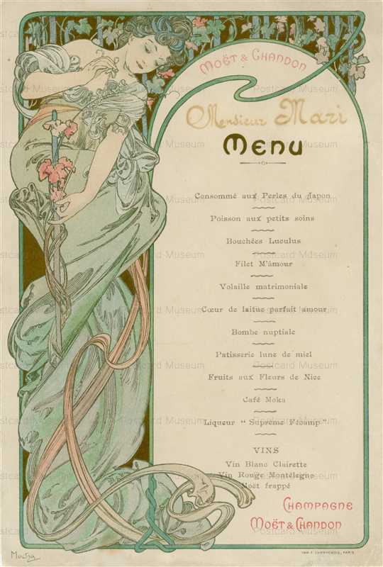 amg044-Menu Moet et Chandon 1898 Alphons Mucha