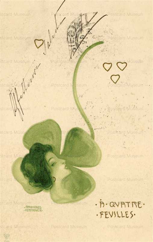 ark090-Raphael Kirchner Green Woman with Clover