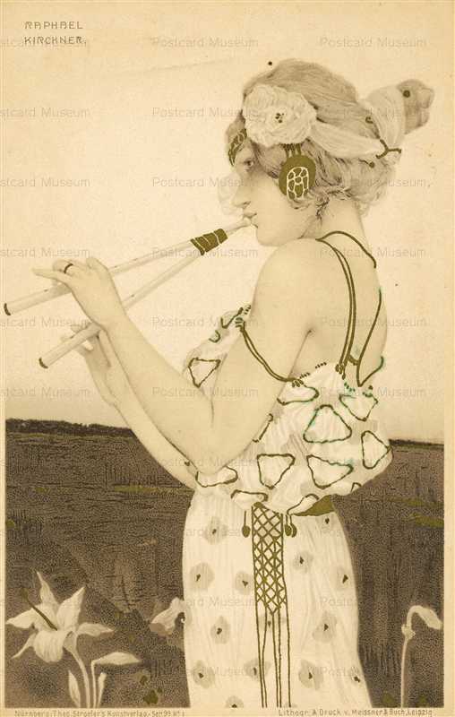 ark105-Raphael Kirchner Young Lady Play Recorder