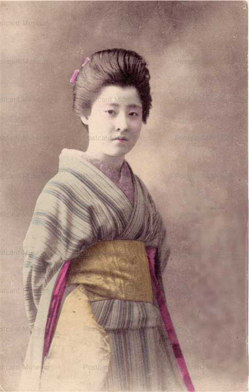 bj030-束髪美人 絣の着物