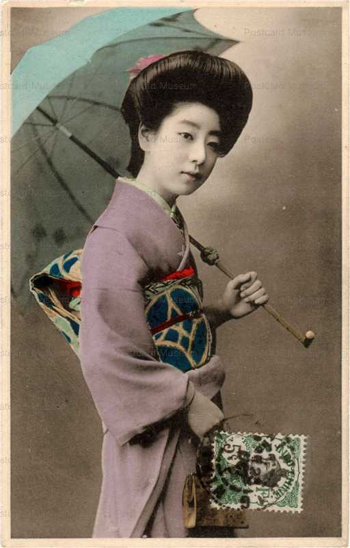 独特な店 bj070-束髪美人 日傘 絵葉書資料館 | 絵葉書