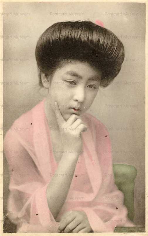 bj080-束髪美人 ピンクのショール