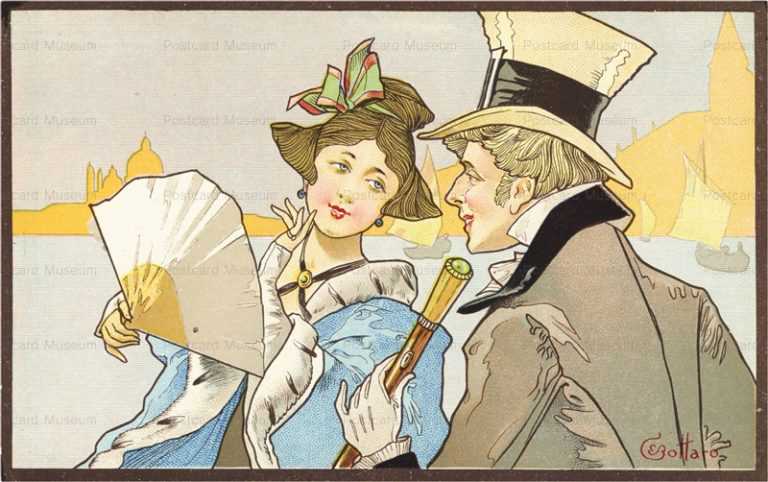 bot001-Bottaro Edwardian Fan Romance Lady 1910s Elixir de Menthe Emile Tardif & Cie
