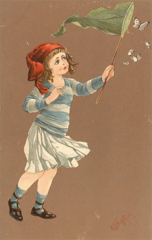 bot010-Bottaro Girl Netting Butterflies c1900s.