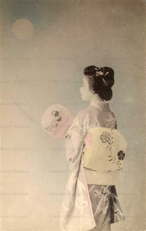 br260-団扇を持つ美人後ろ姿 月