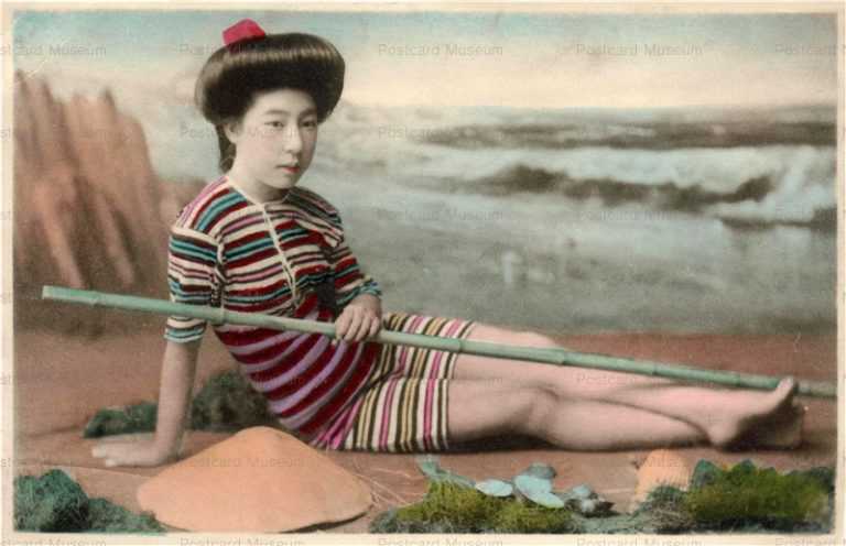 bs011-縞水着腹巻 竹棒