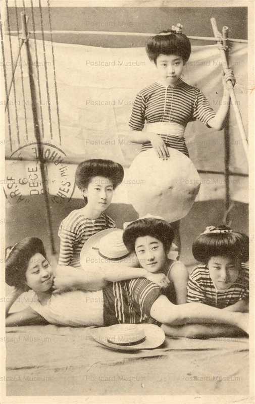 bs320-芸者 縞水着 五人