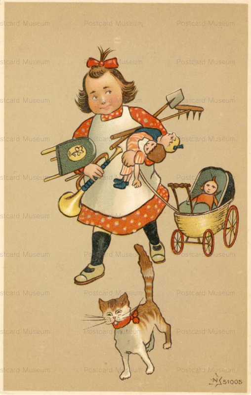 doc004-GIRL WITH CAT, DOLL IN CARRIAGE