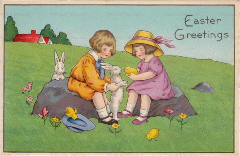 e011-Easter Girls&Rabbits
