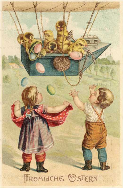 e043-Easter Chicks in Airship Basket