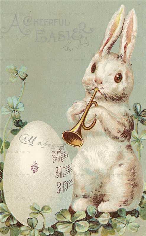 e057-Easter Rabbit Playing Trumpet