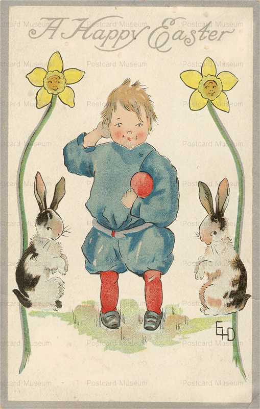 e100-Child Easter Rabbits Face on Flower