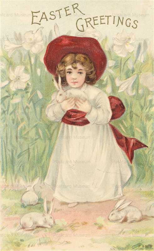 e110-Easter Cute Young Girl with rabbits
