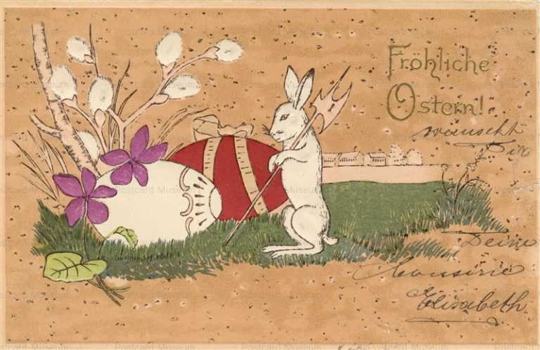 e155-Easter German Rabbit Guarding Eggs Ostern