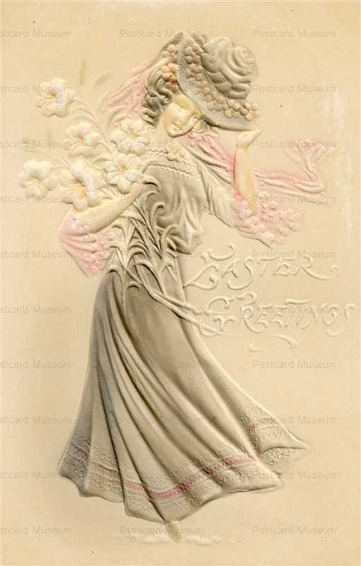 e345-Easter Greetings Lady Embossed