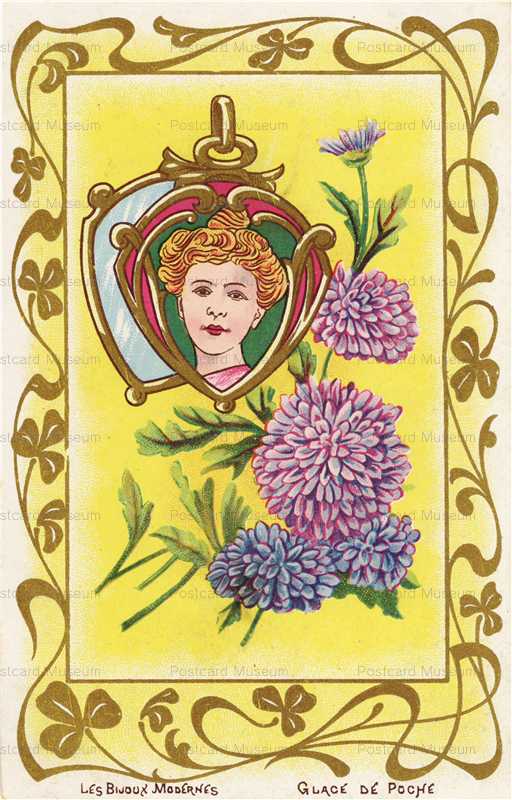 ee100-Jugendstill Woman with Chrysanthemum