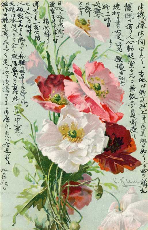 em110-Catherine Klein White Pink Red Flowers