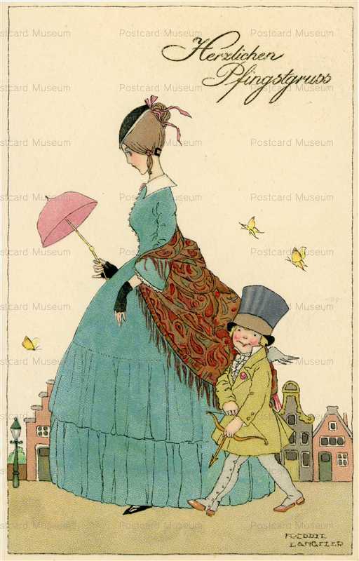 ex150-Meissner and Buch 2799 Langfler Postcard M&B Woman and Son Walking