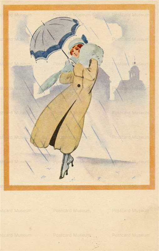 fa020-Art Deco Girl in Rain