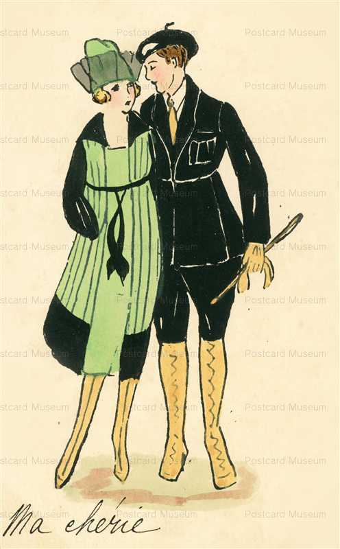 fa270-Peinte Main Hand Painted Art Deco Fation Couple
