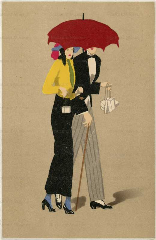 fa330-Romantic Couple in Early Red Umbrella
